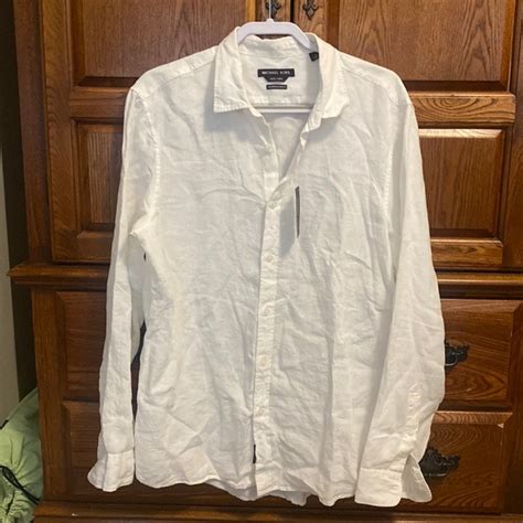 michael kors white linen shirt with black embroidery|Michael Kors button down shirts.